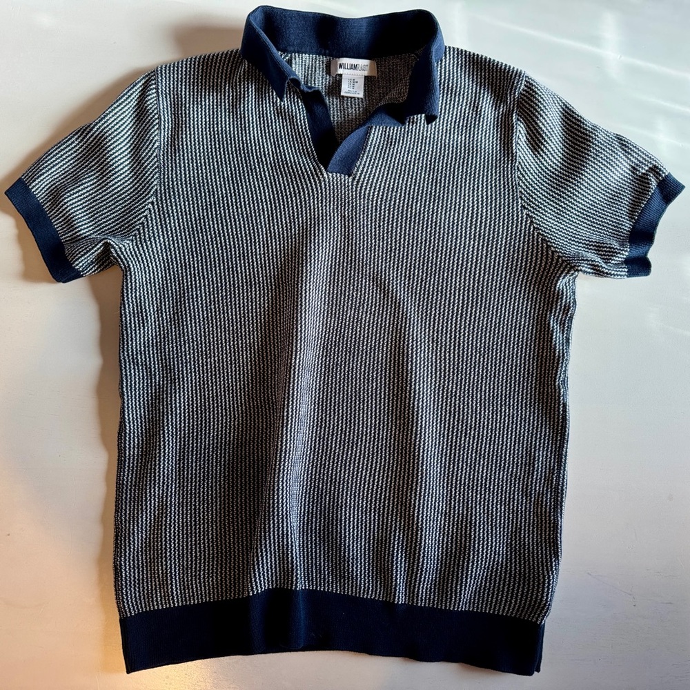 William Rast Navy and White Knit Johnny Collar Polo Shirt